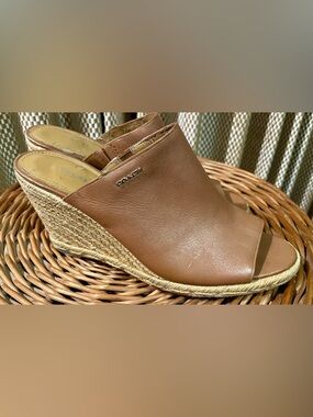 Coach Tan Leather Espadrille Mule, Size 10